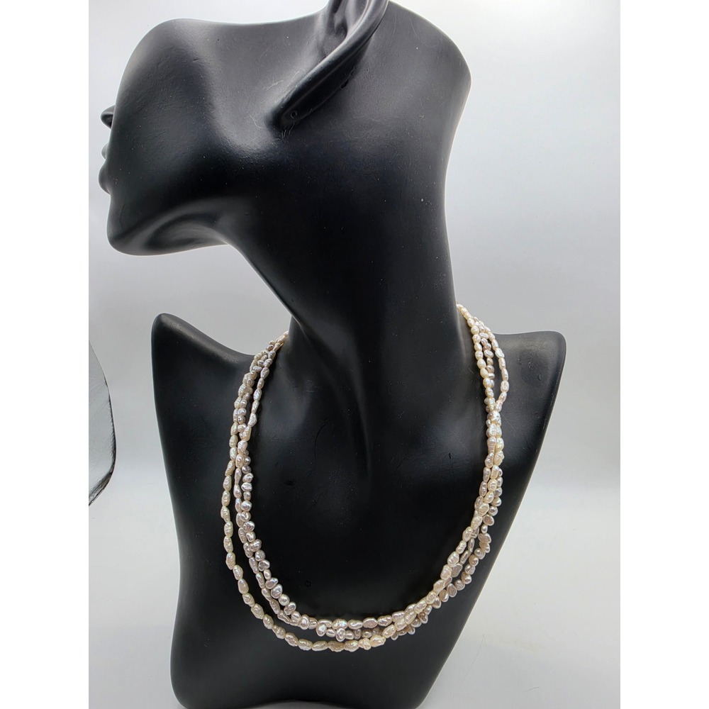 Vintage 14K Gold 3 Strand Freshwater Keshi Pearl Necklace 15 Inch Baroque White
